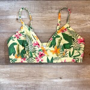 ONLY Tropical Floral Crop Bralette Top Size L Smocked Back